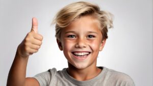 Jongetje met een goedkeurend opgestoken duim.