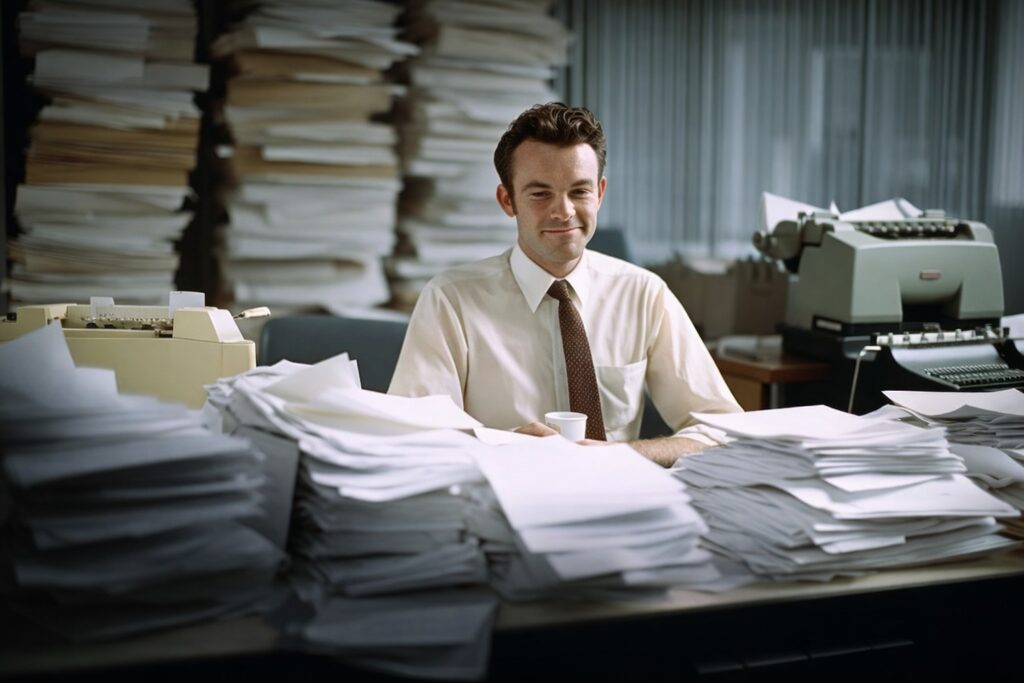 Een bemiddelaar die vergenoegd een kopje koffie drinkt op kosten van argeloze mensen